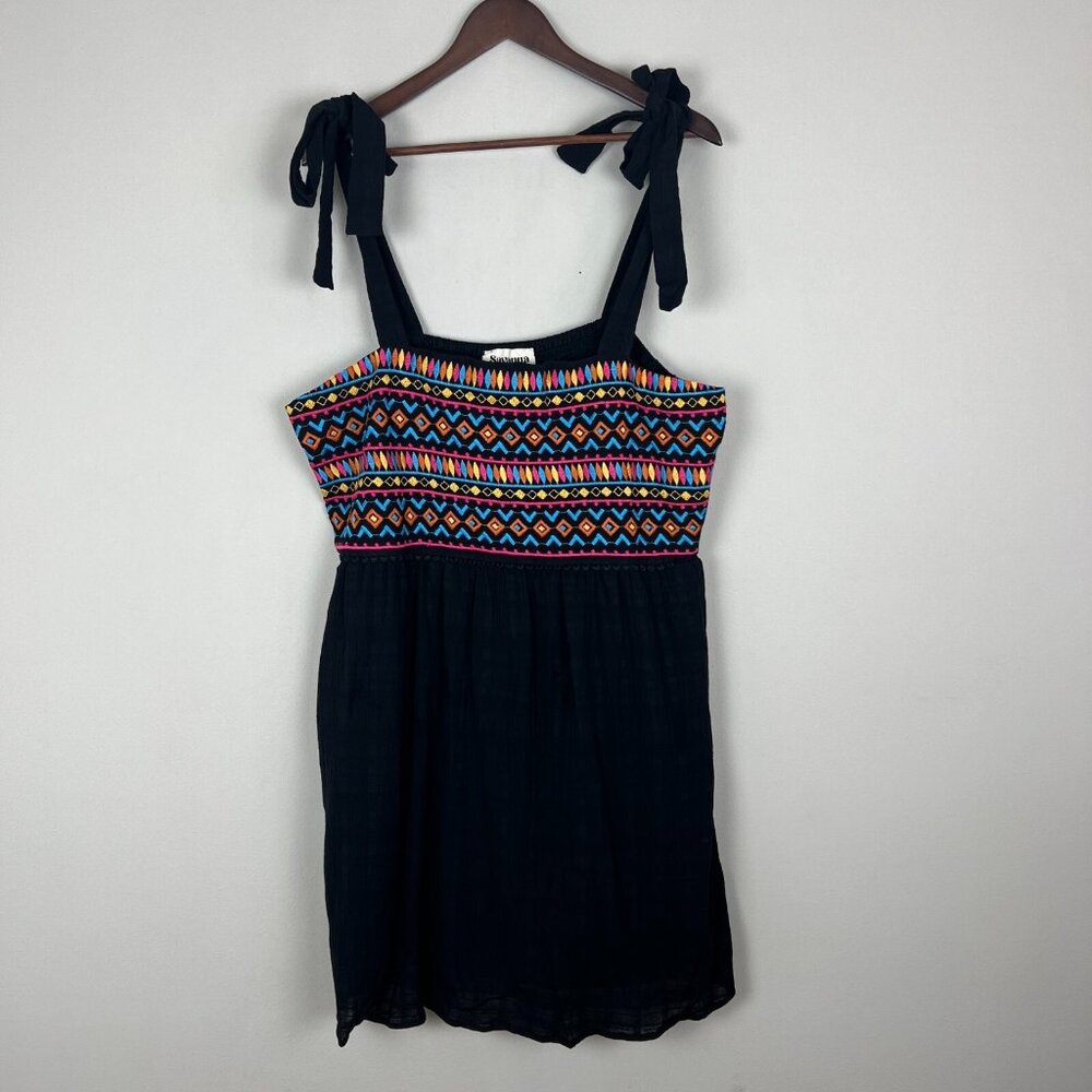 Savanna Jane Dress 1X Black Embroidered Babydoll Tie Strap Sleeveless Boho New